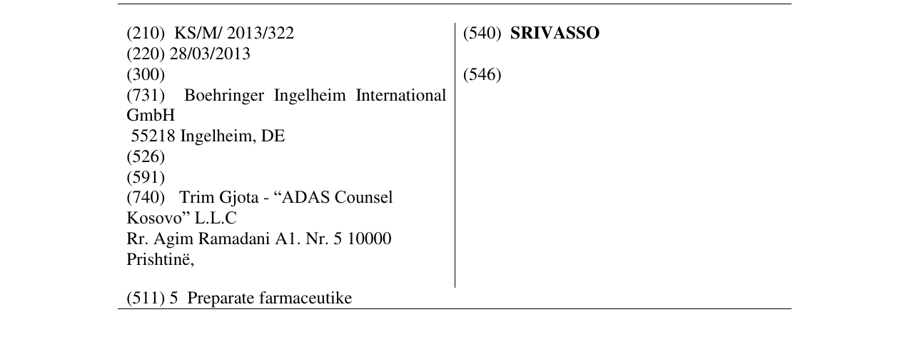 Zëri i markës SRIVASSO në buletin
