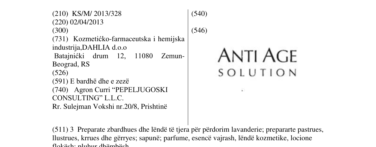 Zëri i markës ANTI AGE SOLUTION në buletin