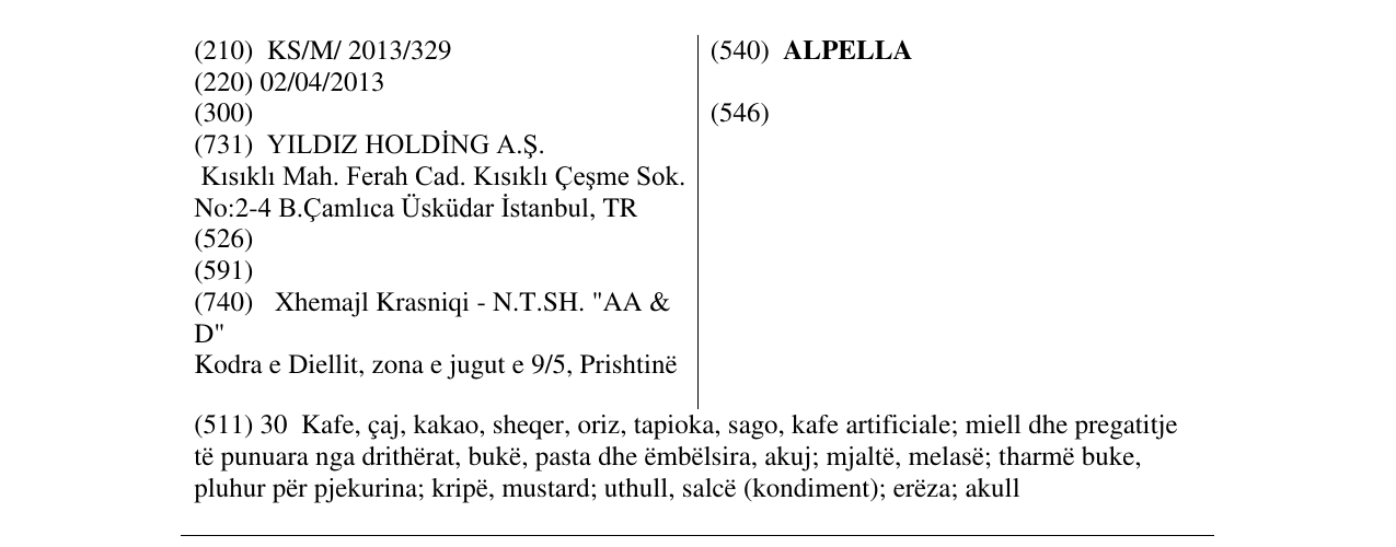 Zëri i markës ALPELLA në buletin
