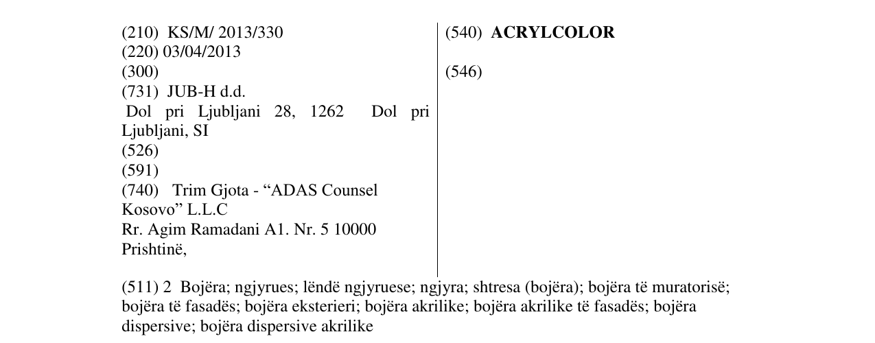 Zëri i markës ACRYLCOLOR në buletin