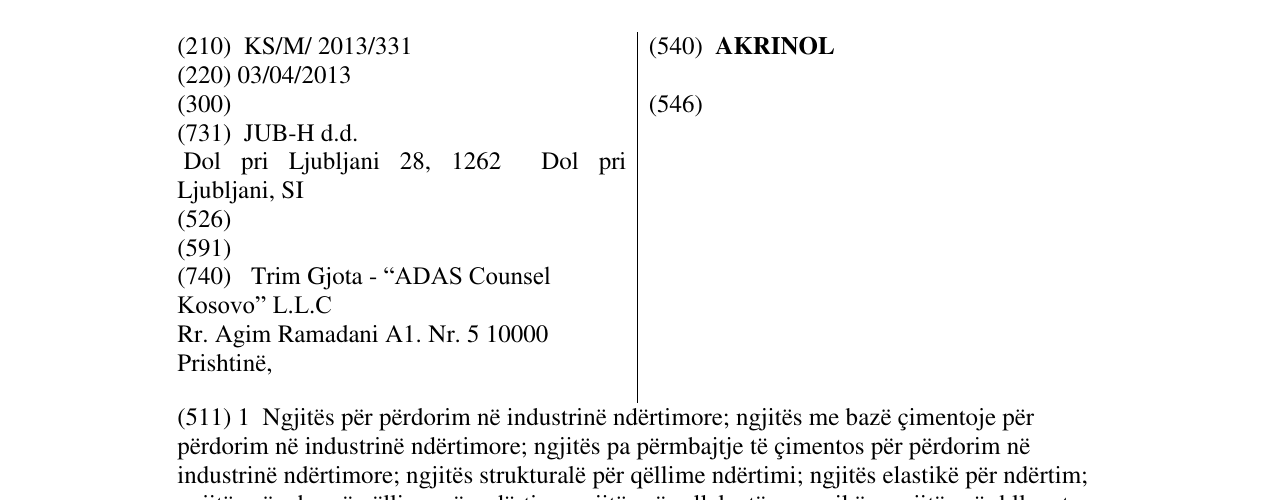 Zëri i markës AKRINOL në buletin