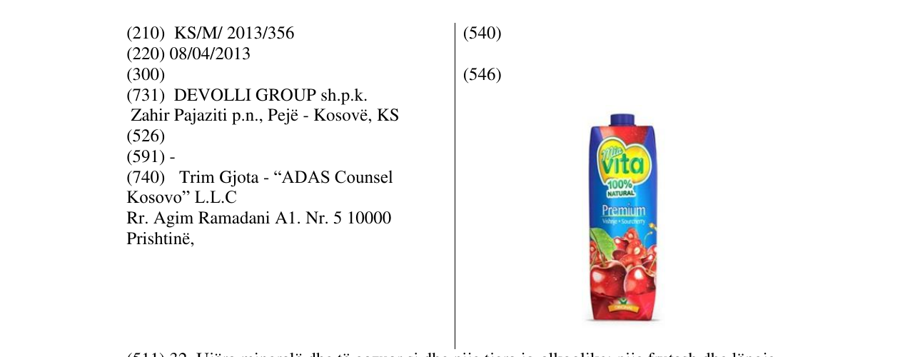 Zëri i markës mia vita Vishnje në buletin