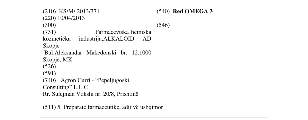 Zëri i markës Red OMEGA 3 në buletin