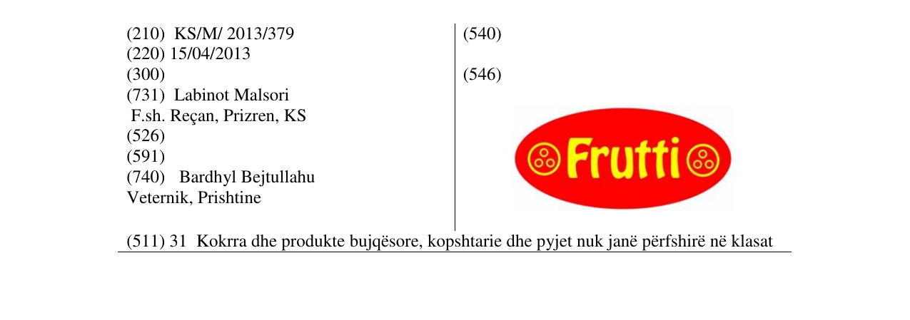 Zëri i markës Frutti në buletin