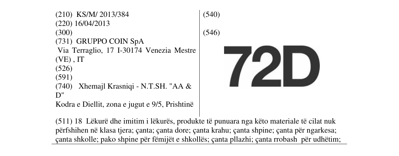 Zëri i markës 72D në buletin