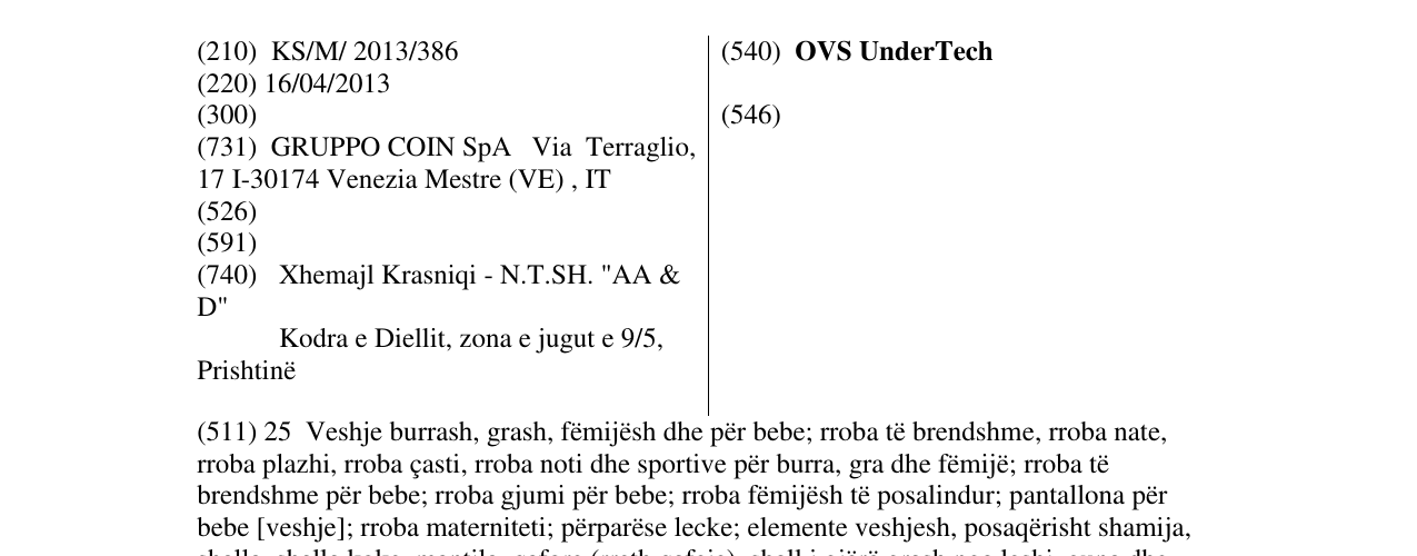 Zëri i markës OVS UnderTech në buletin