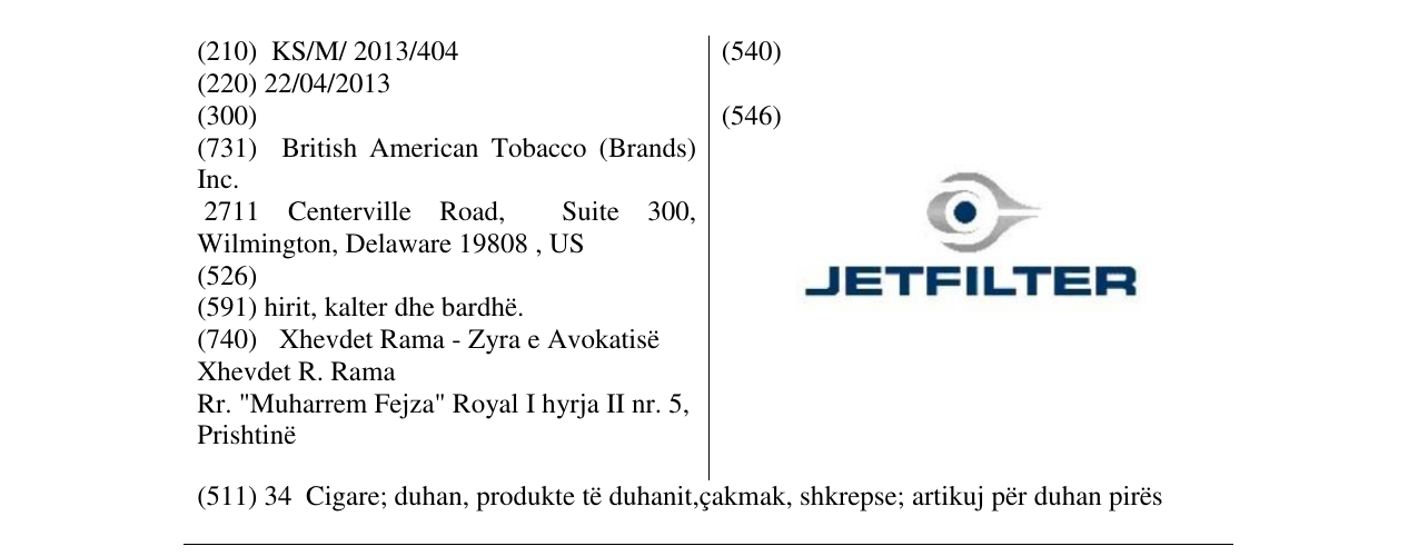 Zëri i markës JETFILTER në buletin