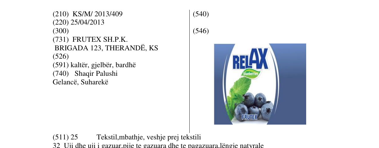 Zëri i markës RELAX FRUTEX në buletin