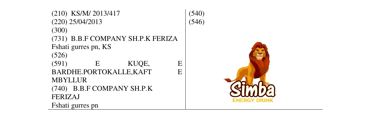 Zëri i markës Simba energy drink në buletin