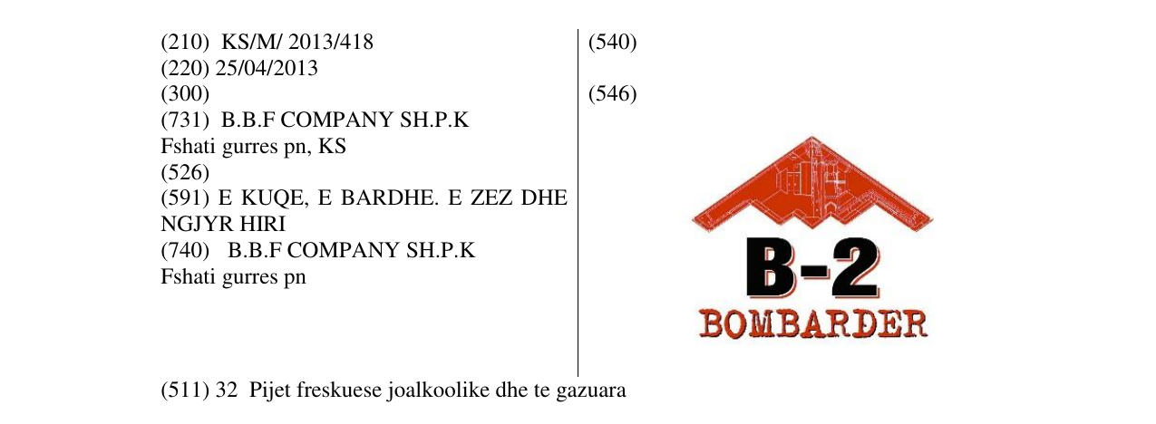 Zëri i markës B - 2 BOMBARDER në buletin