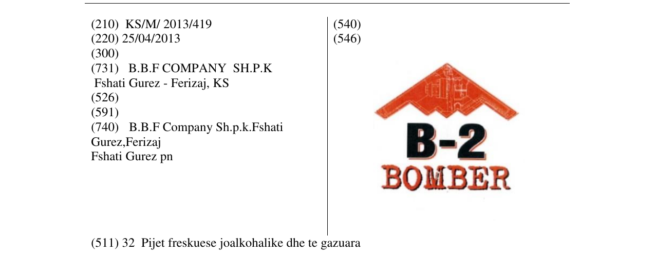 Zëri i markës B-2 BOMBER në buletin