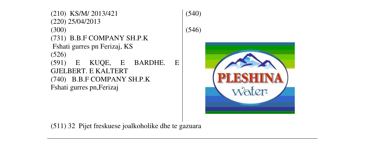 Zëri i markës PLESHINA Water në buletin