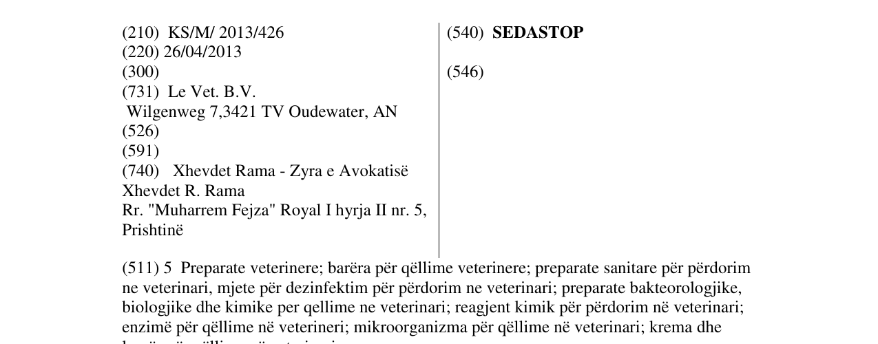 Zëri i markës SEDASTOP në buletin