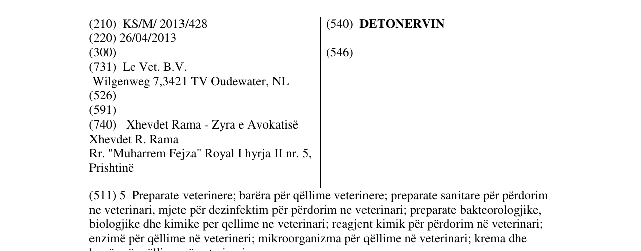 Zëri i markës DETONERVIN në buletin