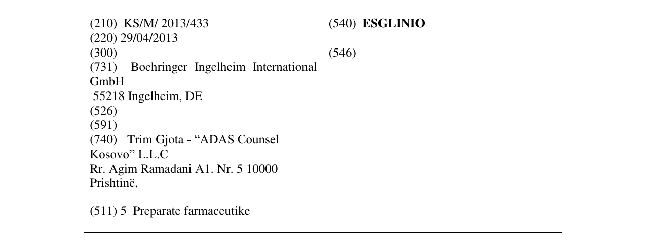 Zëri i markës ESGLINIO në buletin