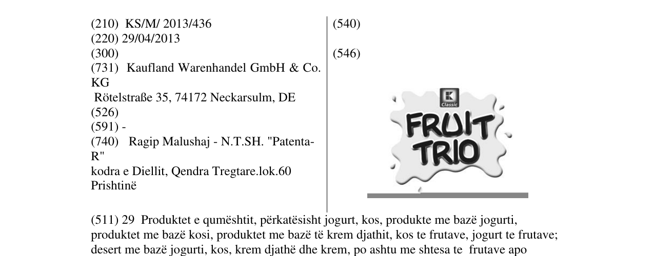 Zëri i markës FRUIT TRIO në buletin