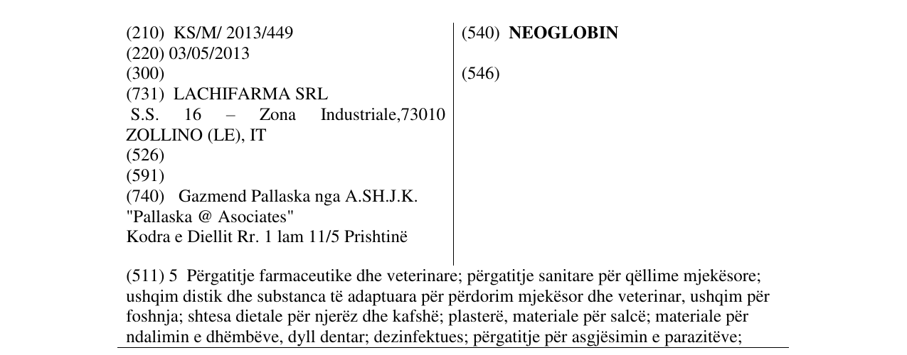 Zëri i markës NEOGLOBIN në buletin