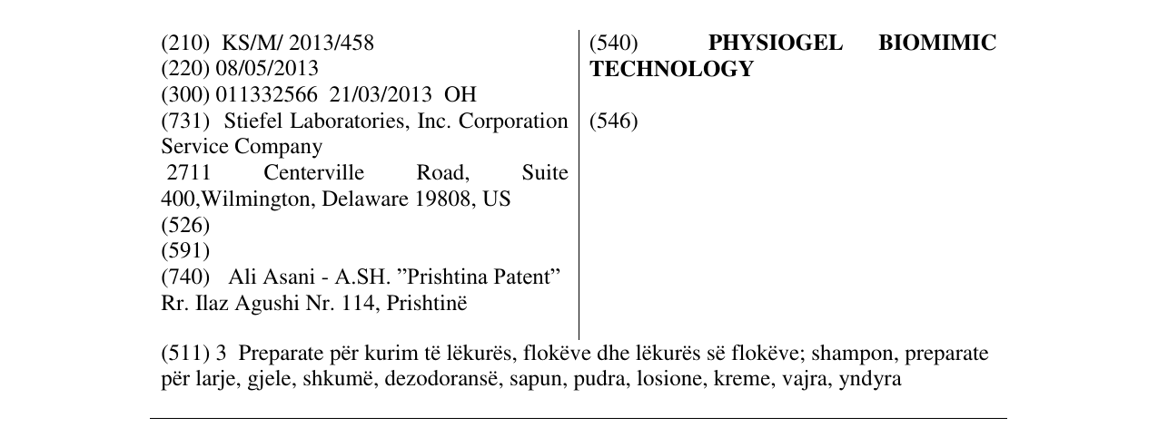 Zëri i markës PHYSIOGEL BIOMIMIC TECHNOLOGY në buletin
