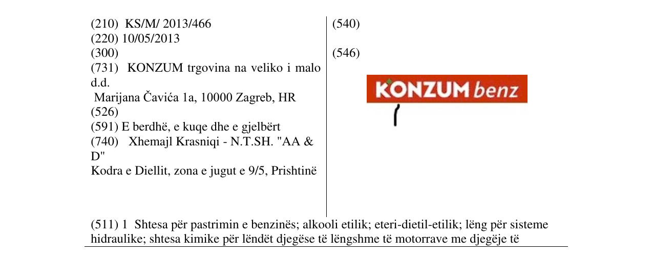 Zëri i markës KONZUM benz në buletin