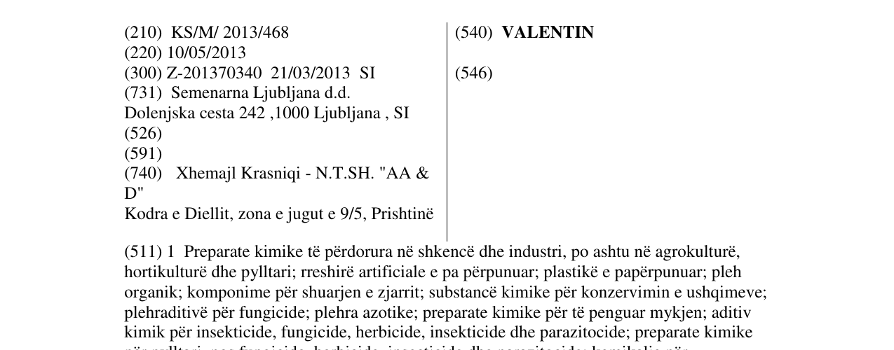 Zëri i markës VALENTIN në buletin