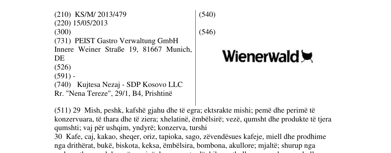 Zëri i markës WienerWald në buletin