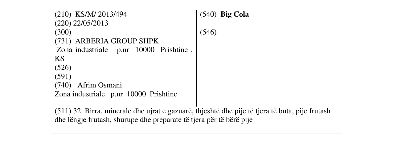 Zëri i markës Big Cola në buletin