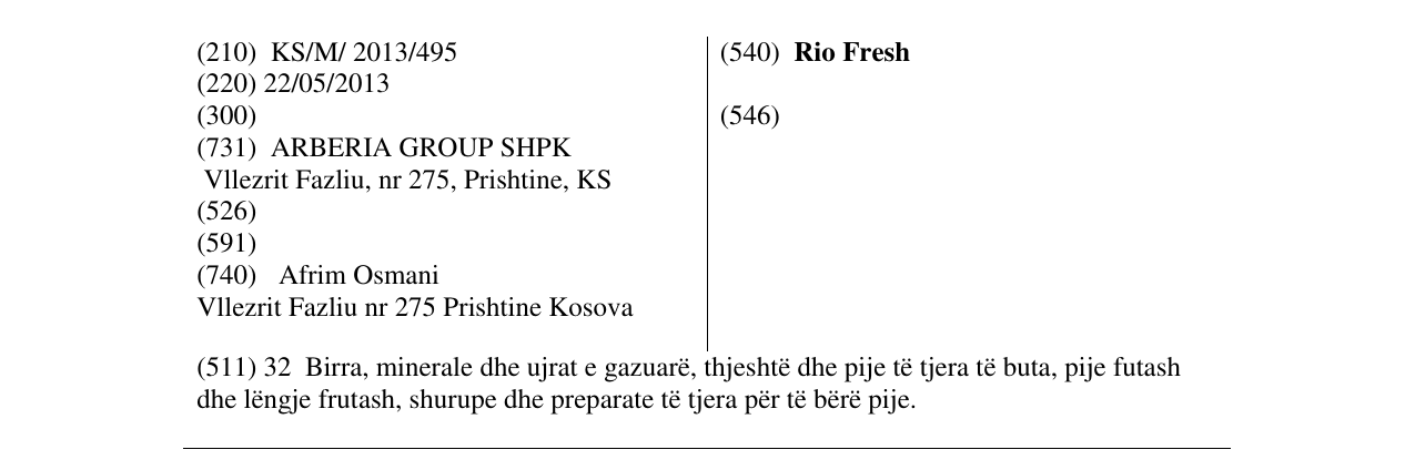Zëri i markës Rio Fresh në buletin