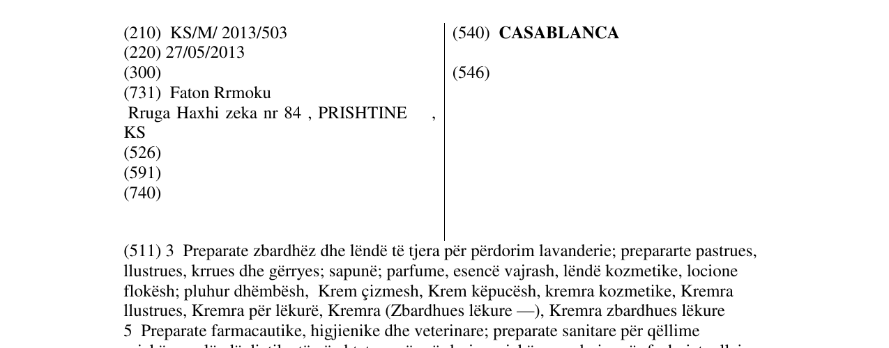 Zëri i markës CASABLANCA në buletin