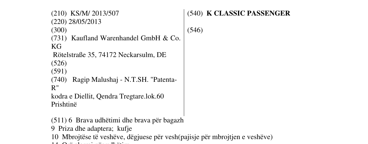 Zëri i markës K CLASSIC PASSENGER në buletin