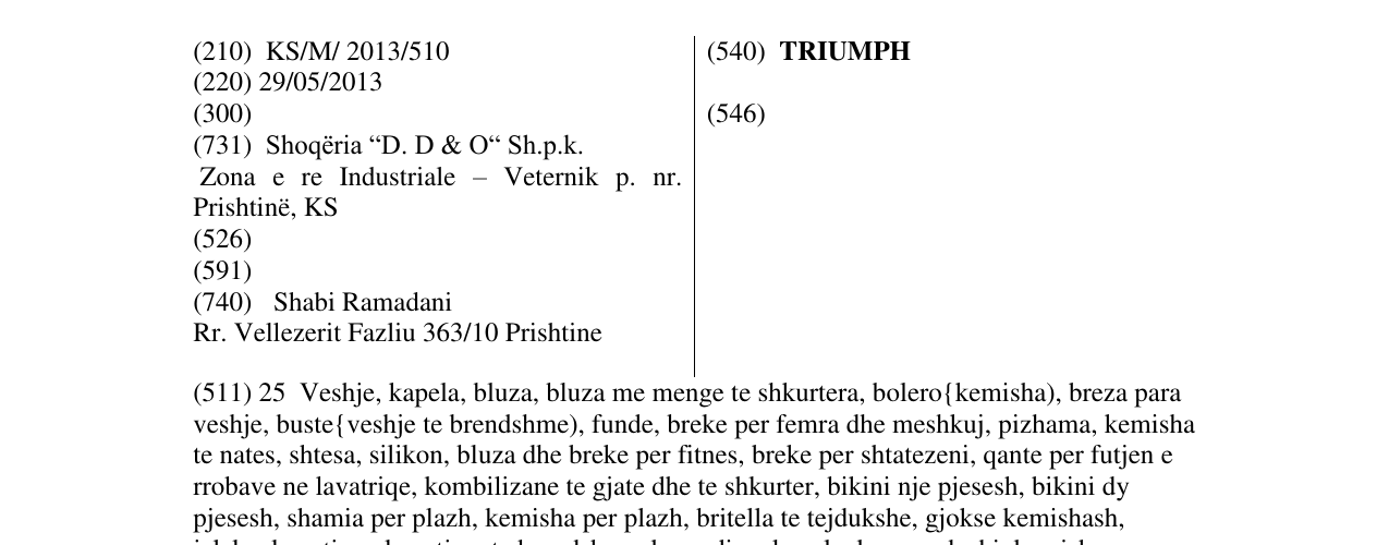 Zëri i markës TRIUMPH në buletin