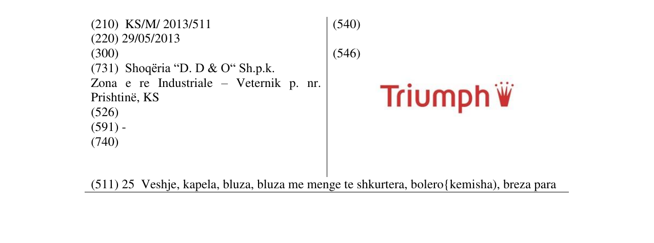 Zëri i markës Triumph në buletin