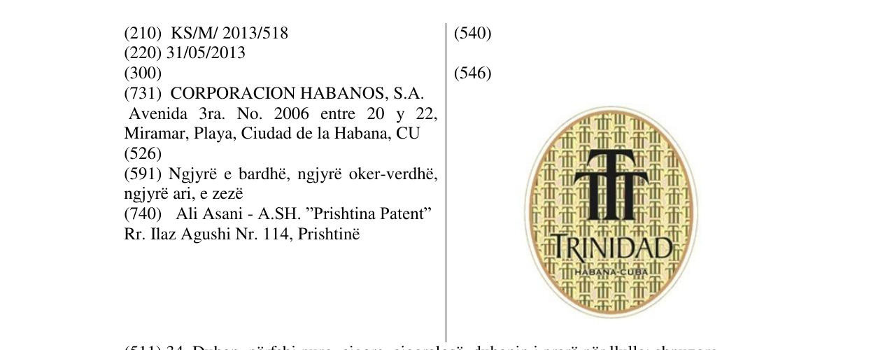 Zëri i markës TTT TRINIDAD në buletin