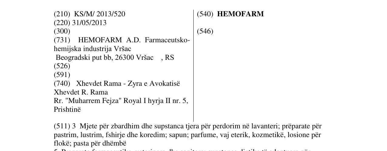Zëri i markës HEMOFARM në buletin