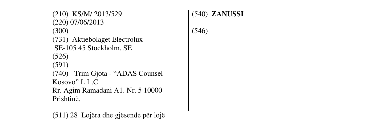 Zëri i markës ZANUSSI në buletin