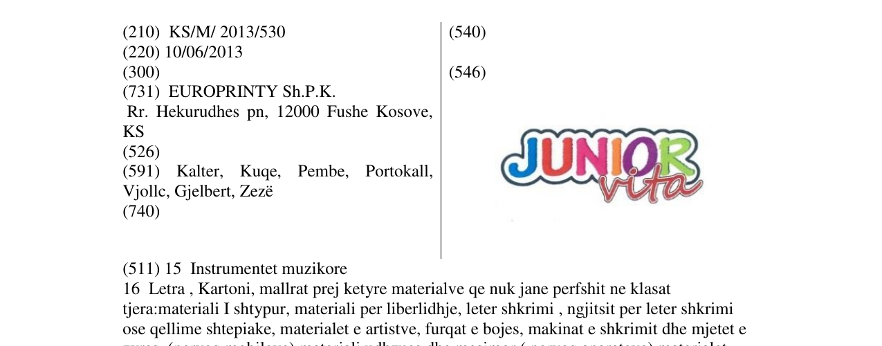 Zëri i markës JUNIOR vita në buletin
