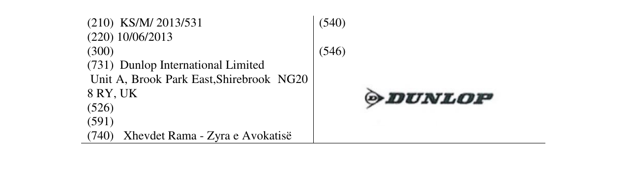 Zëri i markës DUNLOP në buletin