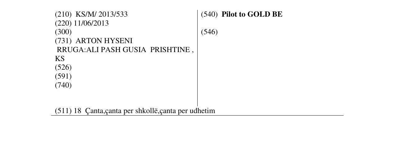 Zëri i markës Pilot to GOLD BE në buletin