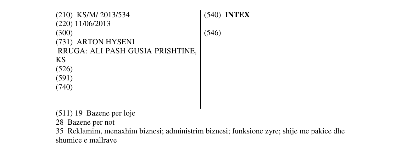 Zëri i markës INTEX në buletin