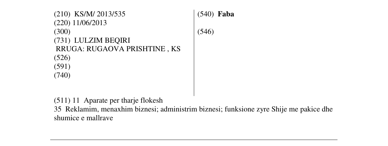 Zëri i markës Faba në buletin