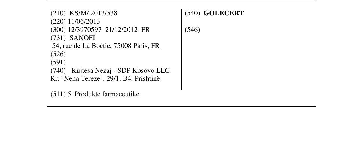 Zëri i markës GOLECERT në buletin
