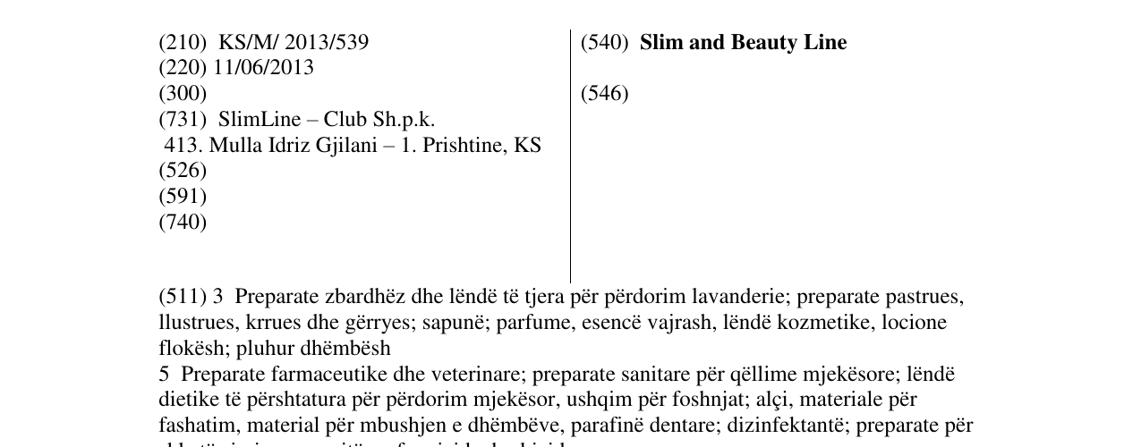 Zëri i markës Slim and Beauty Line në buletin