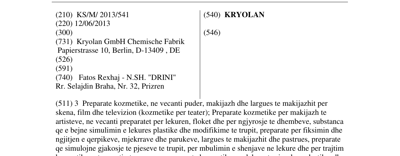 Zëri i markës KRYOLAN në buletin