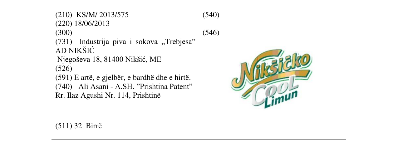 Zëri i markës Nikšičko Cool Limun në buletin