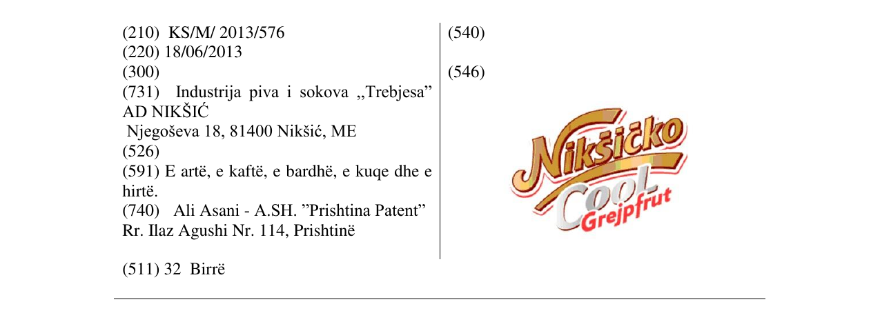 Zëri i markës Nikšičko Cool Grejpfrut në buletin