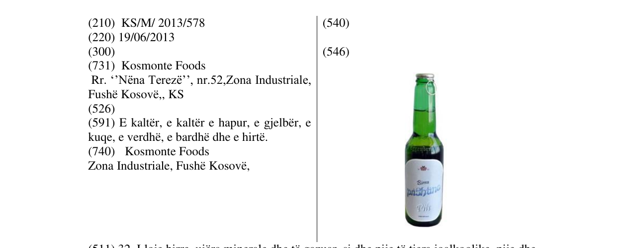 Zëri i markës Birra prishtina në buletin
