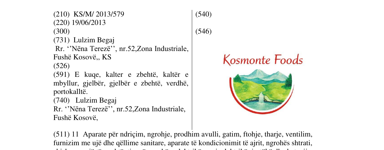 Zëri i markës Kosmonte Foods në buletin