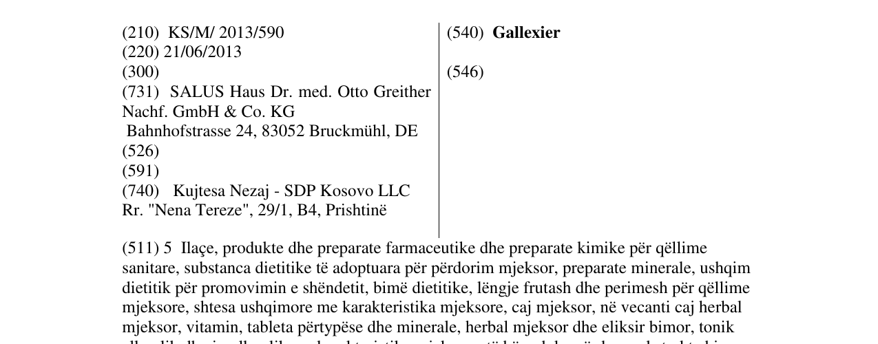 Zëri i markës Gallexier në buletin