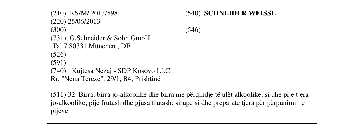 Zëri i markës SCHNEIDER WEISSE në buletin