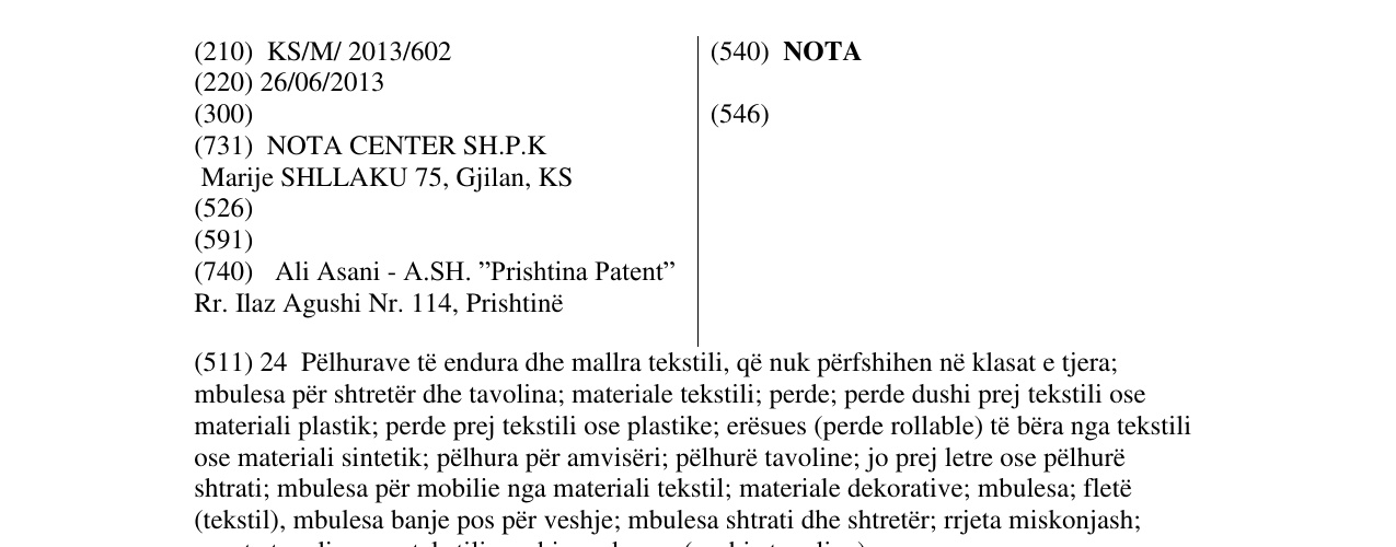 Zëri i markës NOTA në buletin