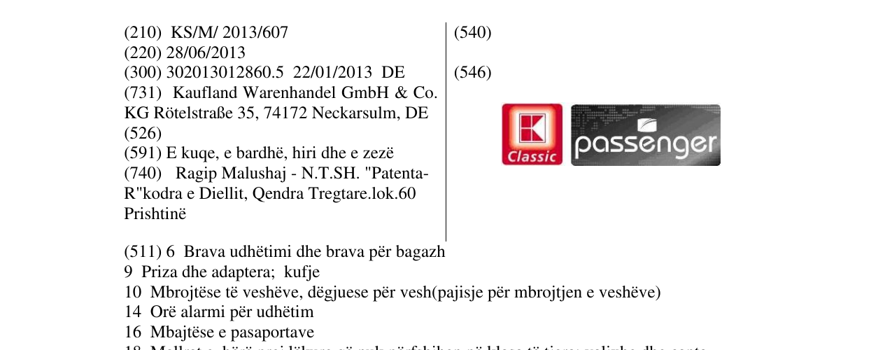 Zëri i markës K Classic passenger në buletin